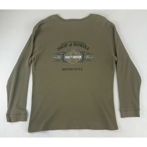 VTG Harley-Davidson Shirt Mens Large Waffle Knit Brown Thermal Winona Minnesota - Picture 7 of 8